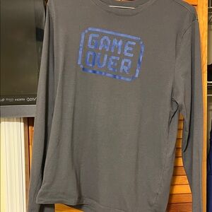 Game Over Long-Sleeve Tee in Charcoal with Blue Graphic